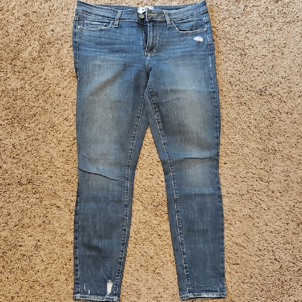 PAIGE Blue Skinny Jeans with Distressed Details